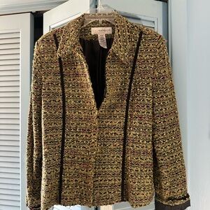 Sag Harbor Women's Tweed Blazer in Black, Brown, and Gold